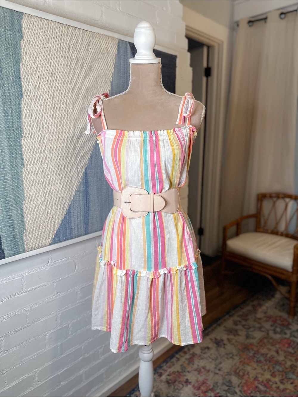 J.Crew Pastel Striped Gauzy Ruffle Hem Dress